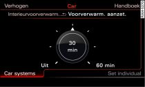 MMI-scherm: Interieurvoorverwarming direct in- en uitschakelen